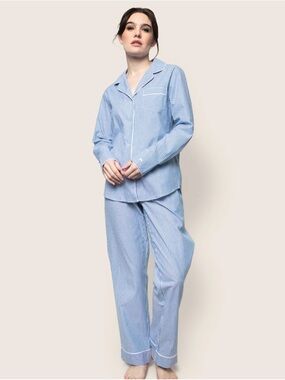 Classic Striped Cotton Pajama Set - Light Blue